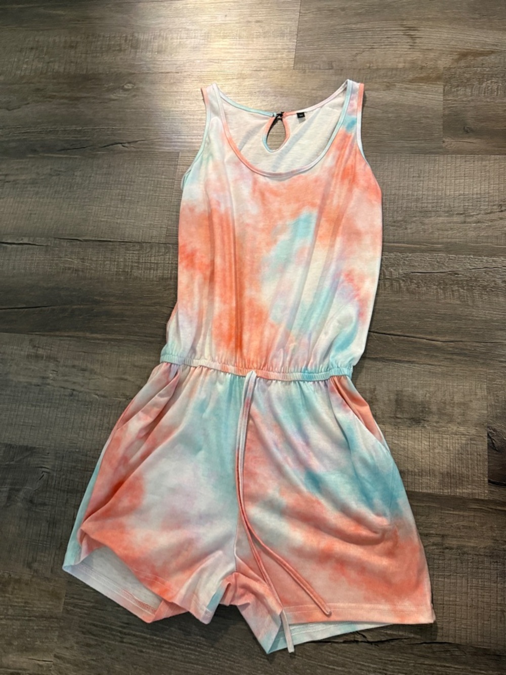Women’s Tie-Dye Tank Romper in Coral & Aqua